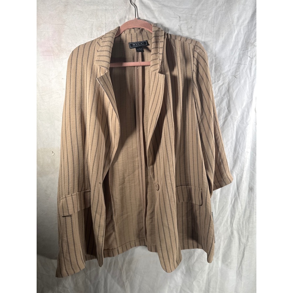 NYCC New York City Clothing Co Tan Black Striped Blazer Jacket Womens Size Large